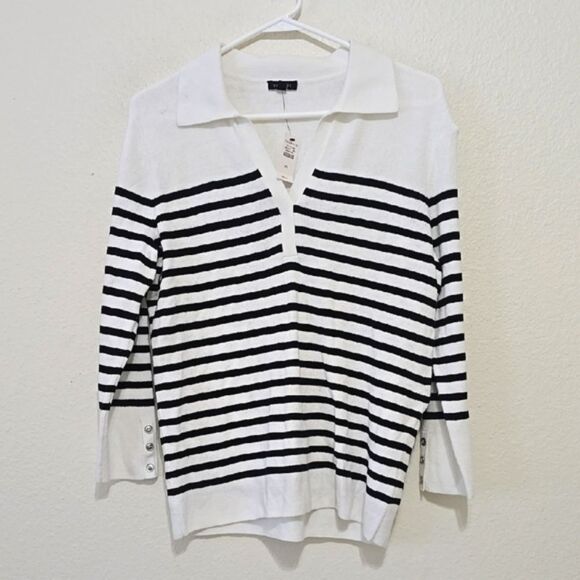 Talbots Black and White Button Down sweater with Polo Collar and Long Sleeves M - Picture 1 of 8